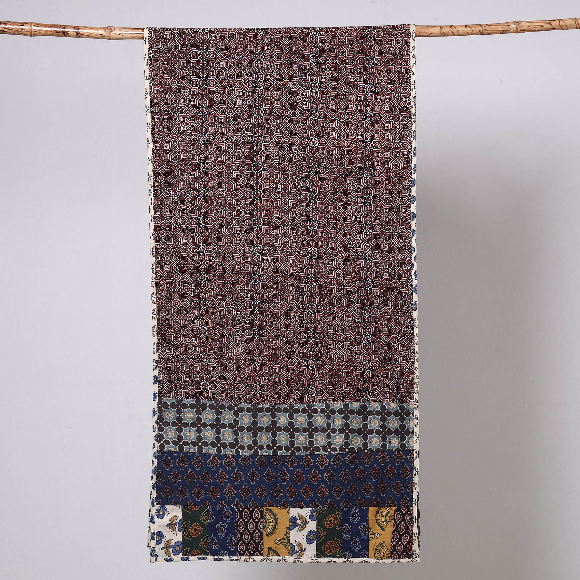 Brown - Ajrakh Block Printed Patchwork Cotton Stole