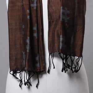 Brown - Maniabandha Ikat Weave Handloom Cotton Stole with Tassels