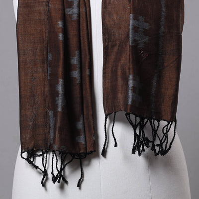 Brown - Maniabandha Ikat Weave Handloom Cotton Stole with Tassels