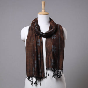Brown - Maniabandha Ikat Weave Handloom Cotton Stole with Tassels