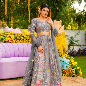 Smokey grey lehenga choli set