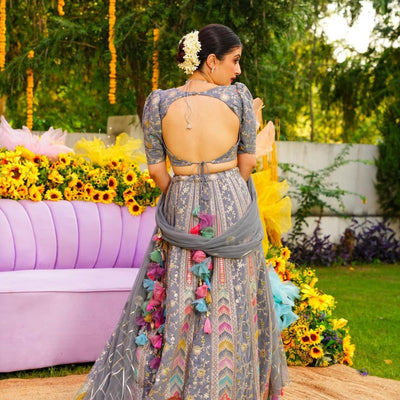 Smokey grey lehenga choli set