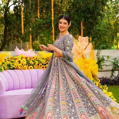 Smokey grey lehenga choli set