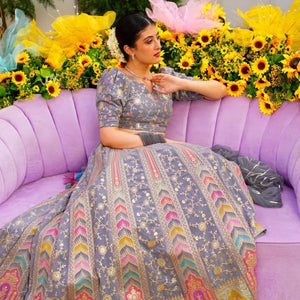 Smokey grey lehenga choli set