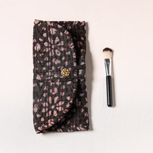 Brown - Bagru Fabric Multipurpose Segmented Make-up Brush Wrap Pouch/Case