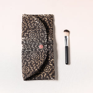 Brown - Bagru Fabric Multipurpose Segmented Make-up Brush Wrap Pouch/Case