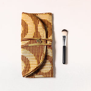 Brown - Bagru Fabric Multipurpose Segmented Make-up Brush Wrap Pouch/Case