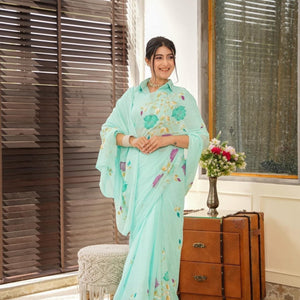 Lilith blue handpainted saree