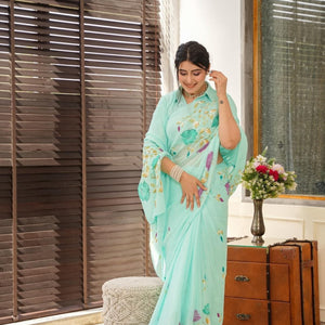 Lilith blue handpainted saree