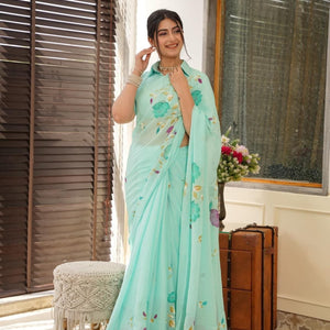 Lilith blue handpainted saree