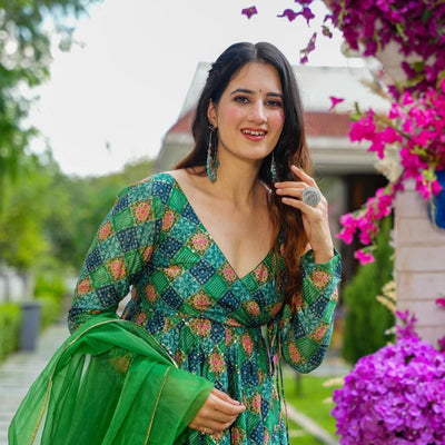 Avantika green angrakha suit set