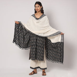 Black - Pochampally Ikat Weave Cotton Kurta with Palazzo & Dupatta Set