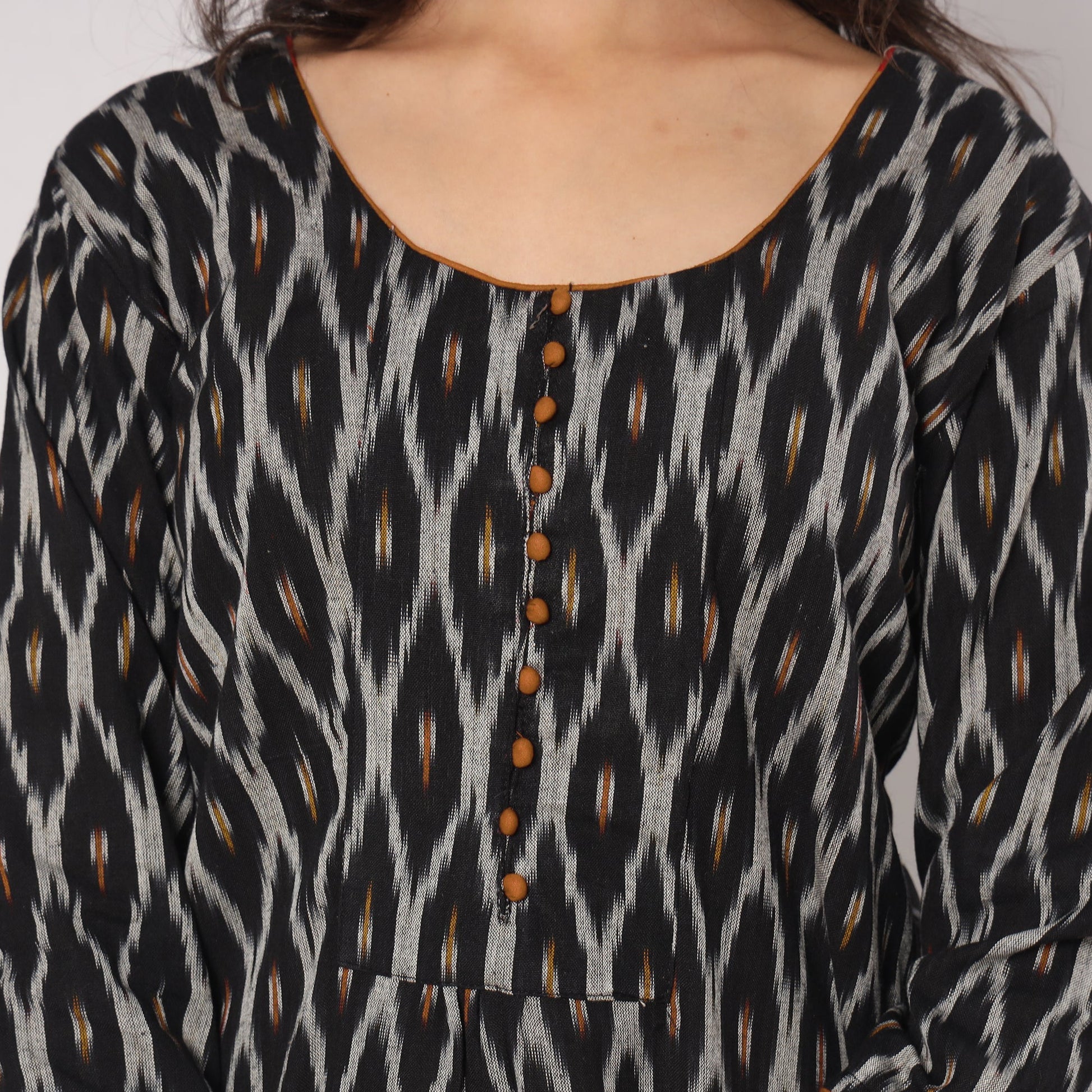 Black - Pochampally Ikat Weave Cotton Kurta with Palazzo & Dupatta Set