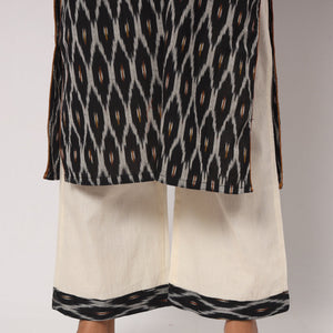 Black - Pochampally Ikat Weave Cotton Kurta with Palazzo & Dupatta Set