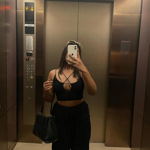 Black Mesh Top & Black Parachute Pants
