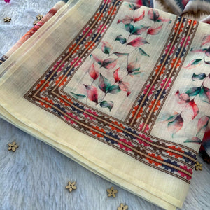 Cream linen cotton fabric # 051