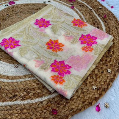Flower print chanderi dupatta #038