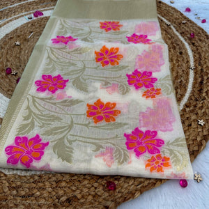 Flower print chanderi dupatta #038