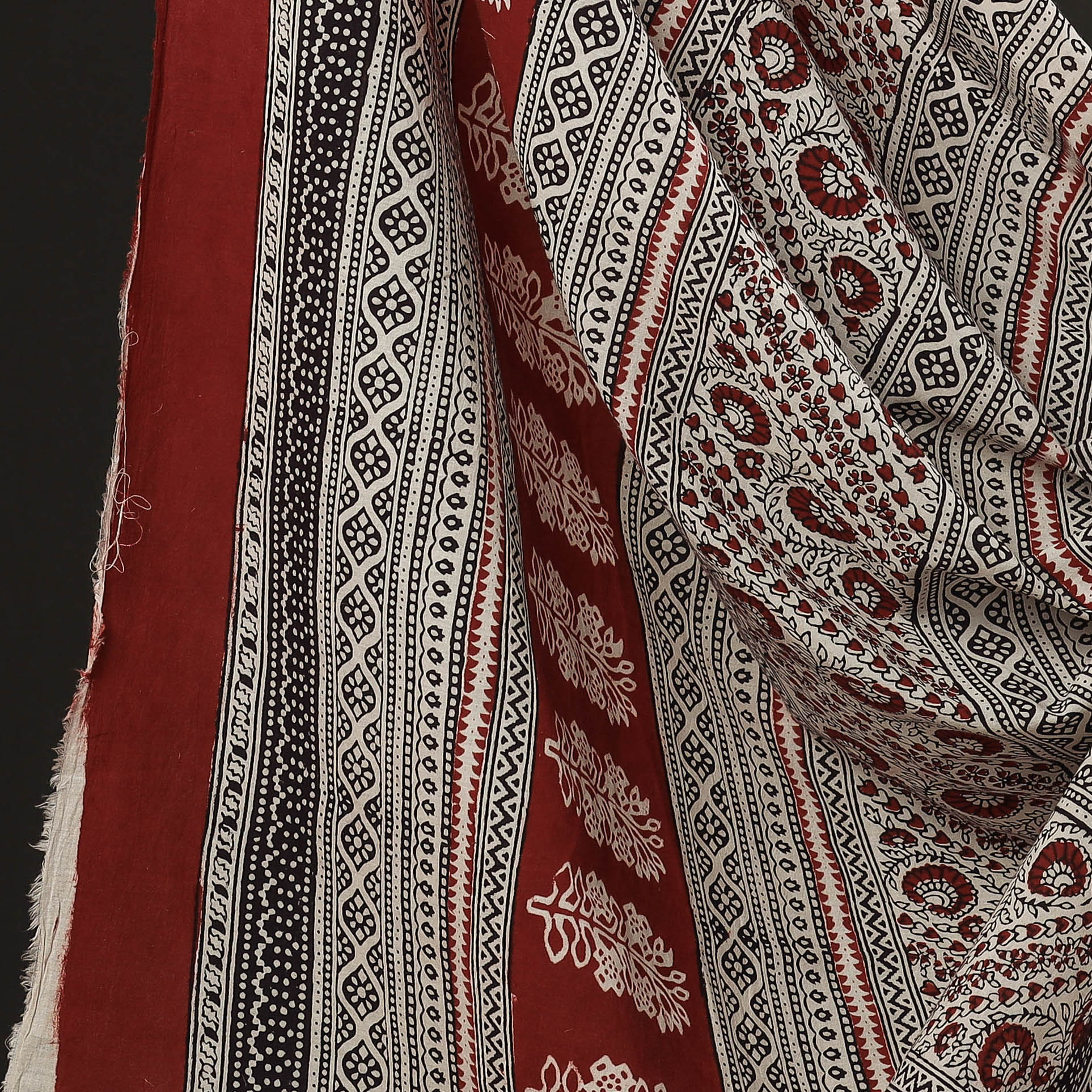 Beige - 3pc Natural Dyed Cotton Bagh Print Suit Material Set 08