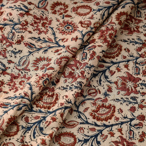 Beige - Pedana Kalamkari Block Printed  Cotton Fabric