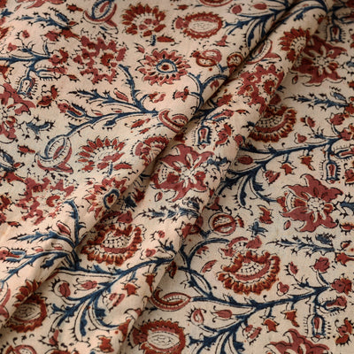 Beige - Pedana Kalamkari Block Printed  Cotton Fabric