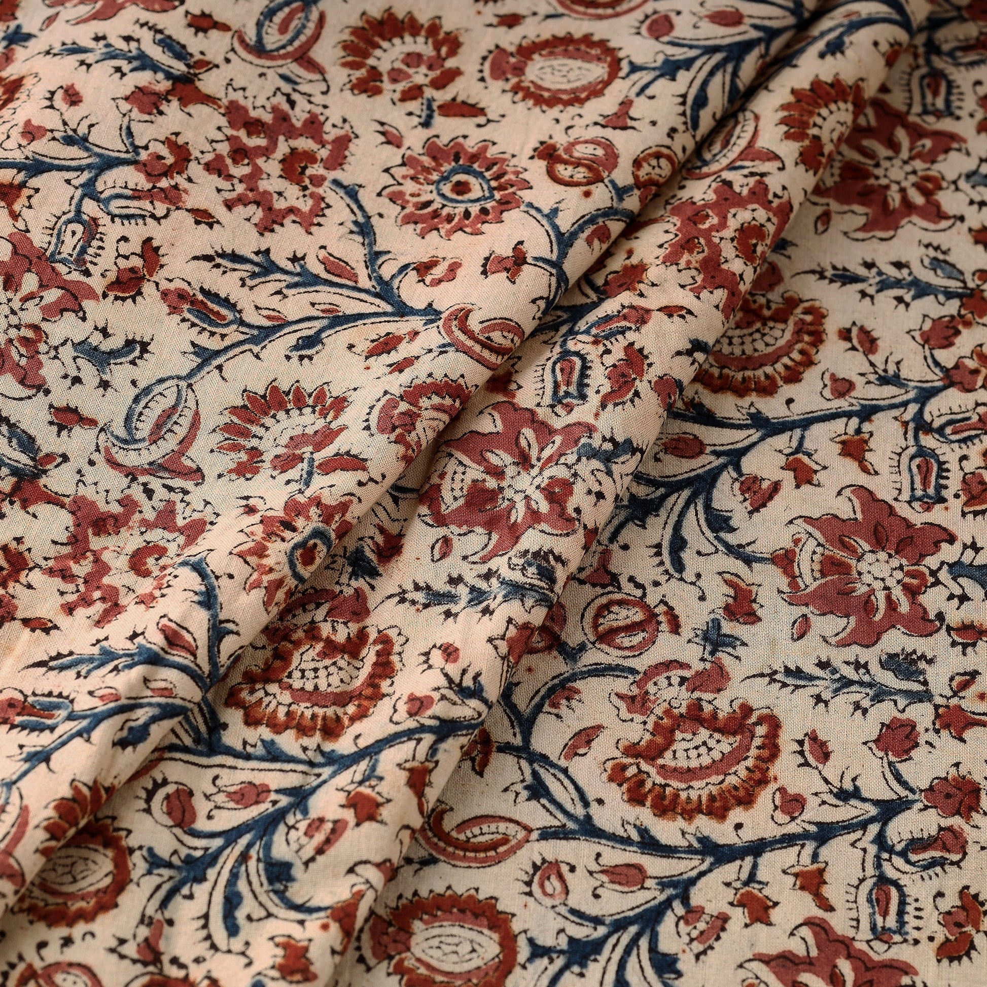 Beige - Pedana Kalamkari Block Printed  Cotton Fabric