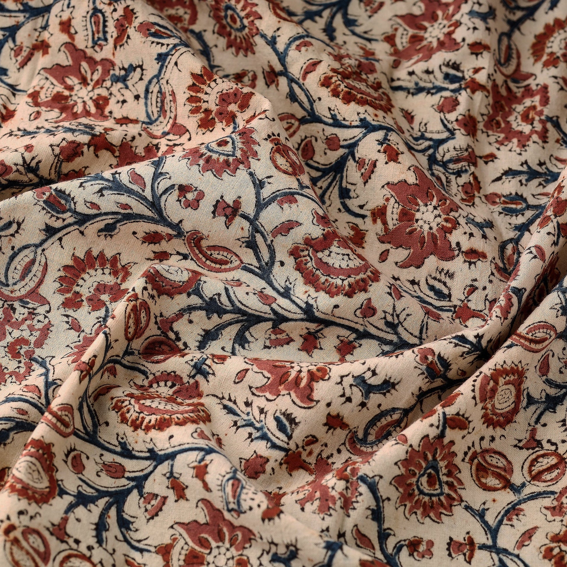 Beige - Pedana Kalamkari Block Printed  Cotton Fabric