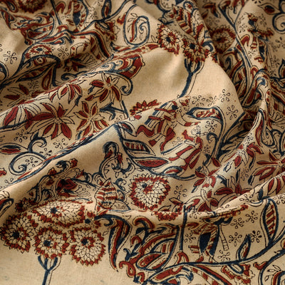 Beige - Pedana Kalamkari Block Printed Cotton Fabric