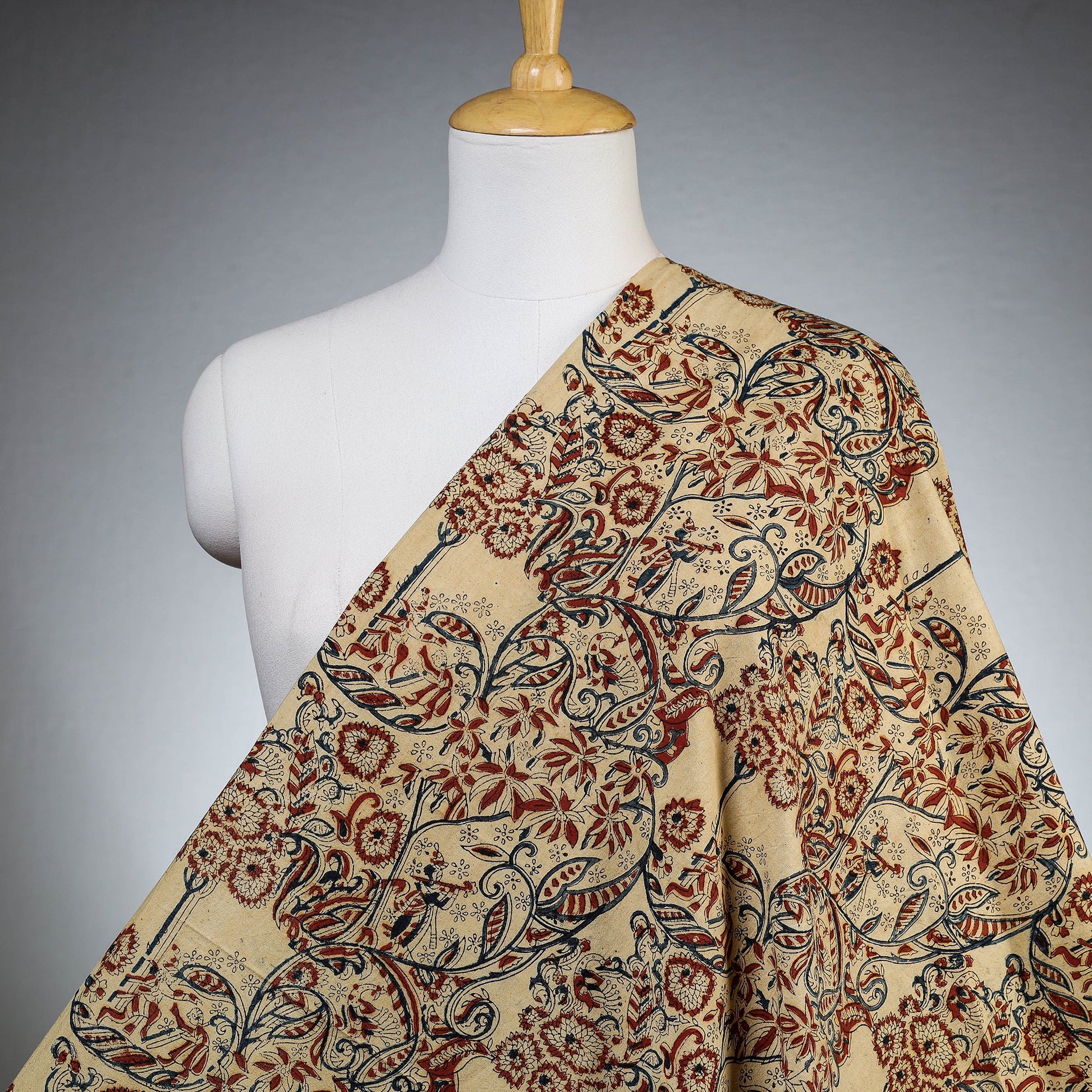 Beige - Pedana Kalamkari Block Printed Cotton Fabric