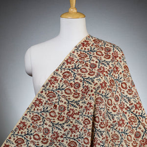 Beige - Pedana Kalamkari Block Printed  Cotton Fabric