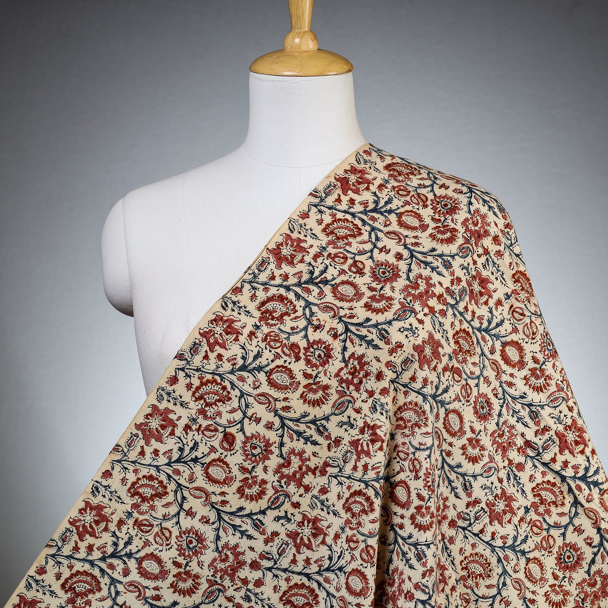 Beige - Pedana Kalamkari Block Printed  Cotton Fabric