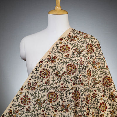 Beige - Pedana Kalamkari Block Printed Cotton Fabric