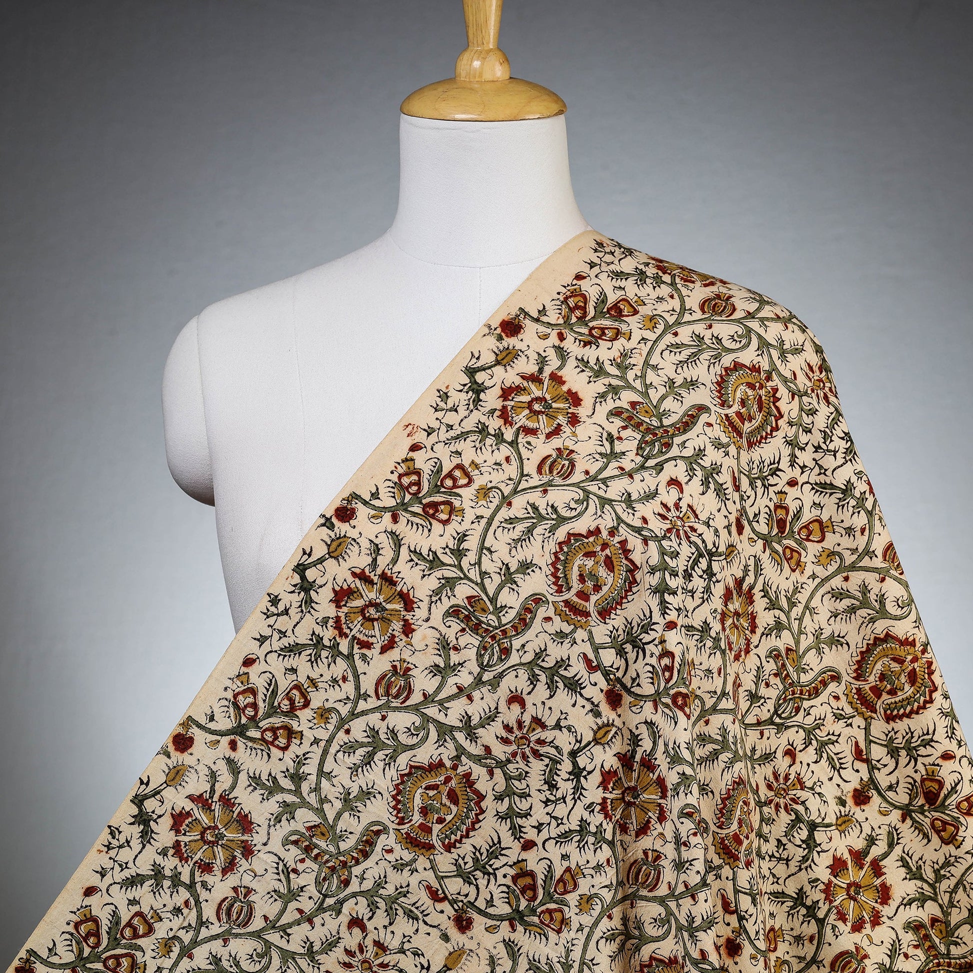 Beige - Pedana Kalamkari Block Printed Cotton Fabric