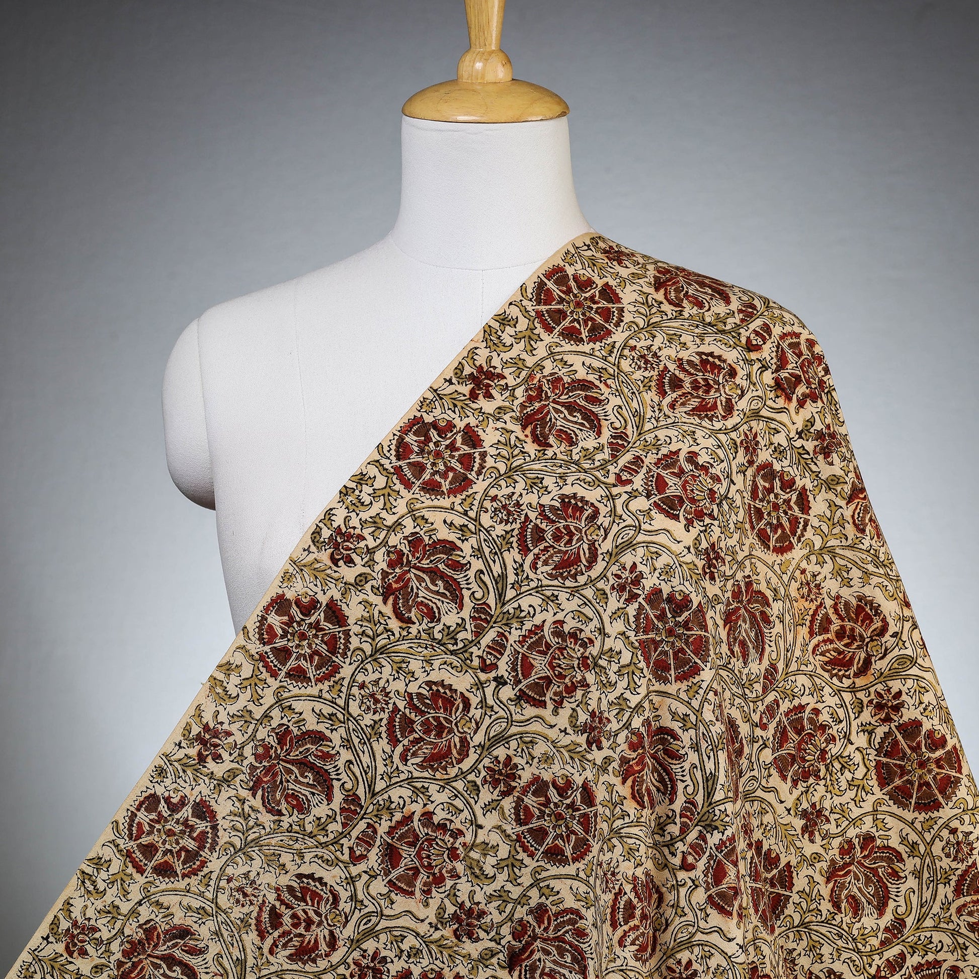 Beige - Pedana Kalamkari Block Printed Cotton Fabric