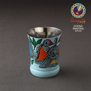 Blue - Godna Madhubani Handpainted Stainless Steel Glass