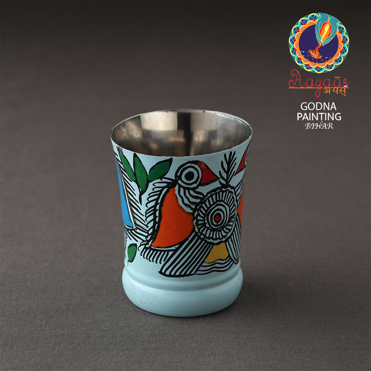 Blue - Godna Madhubani Handpainted Stainless Steel Glass