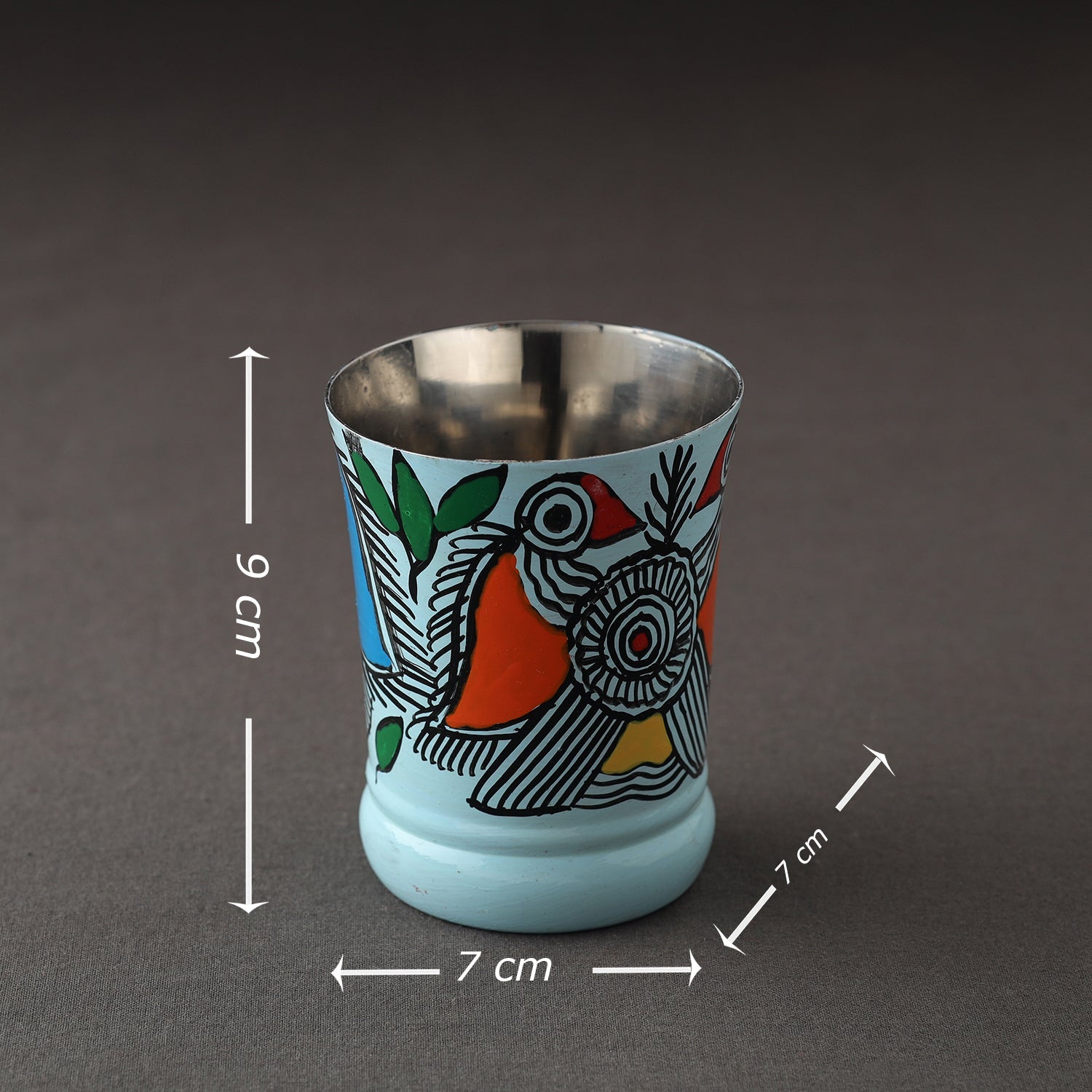 Blue - Godna Madhubani Handpainted Stainless Steel Glass