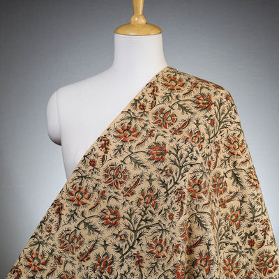 Beige - Pedana Kalamkari Block Printed Cotton Fabric