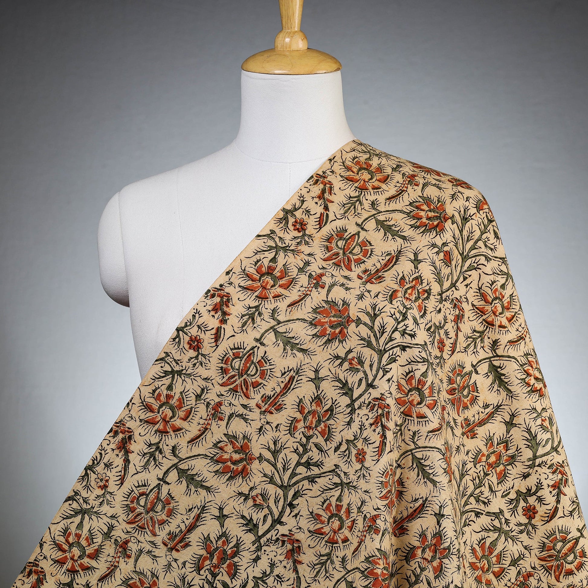 Beige - Pedana Kalamkari Block Printed Cotton Fabric