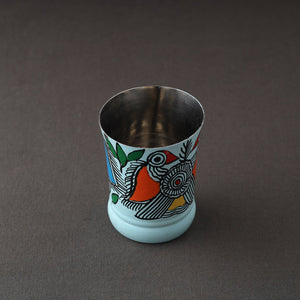Blue - Godna Madhubani Handpainted Stainless Steel Glass