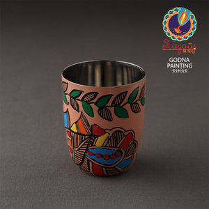 Brown - Godna Madhubani Handpainted Stainless Steel Glass