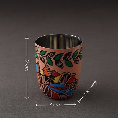 Brown - Godna Madhubani Handpainted Stainless Steel Glass