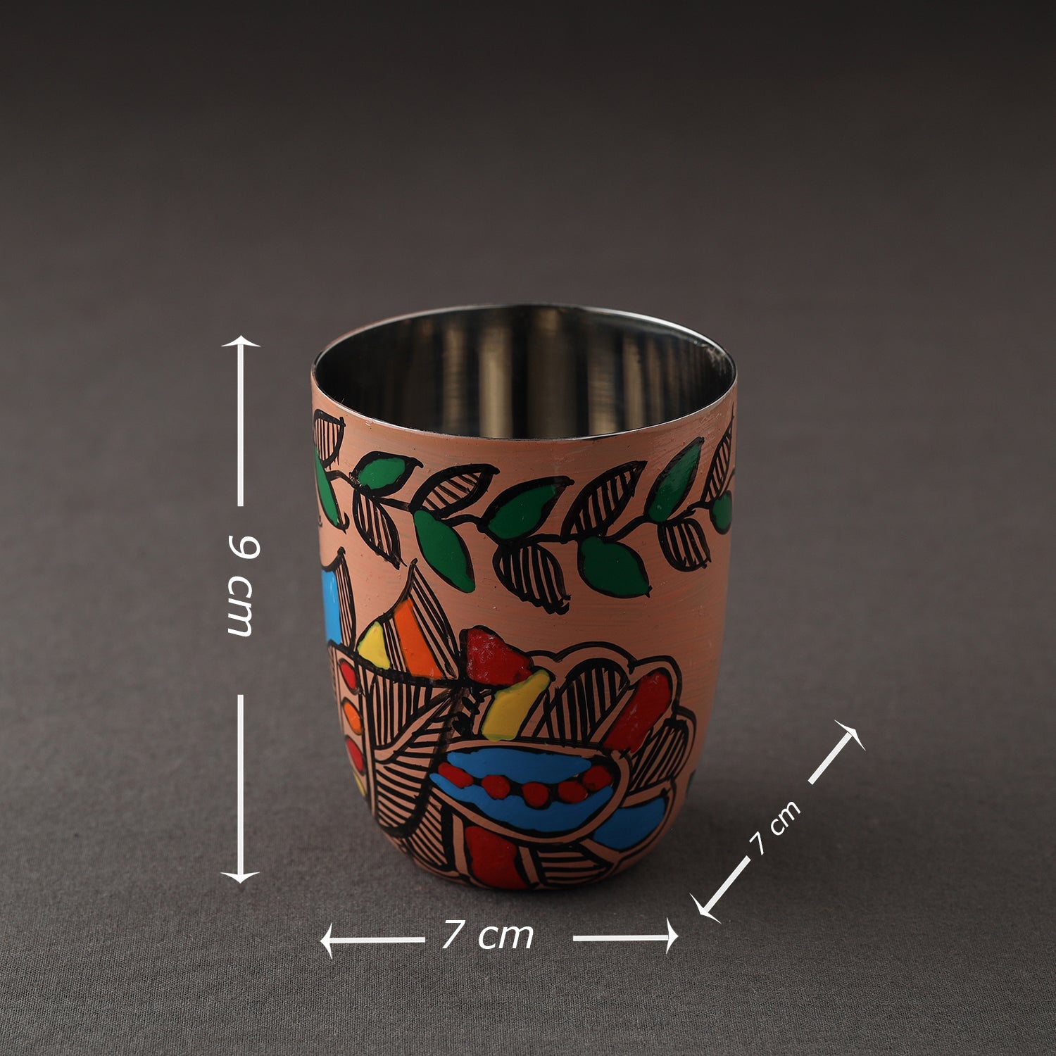 Brown - Godna Madhubani Handpainted Stainless Steel Glass