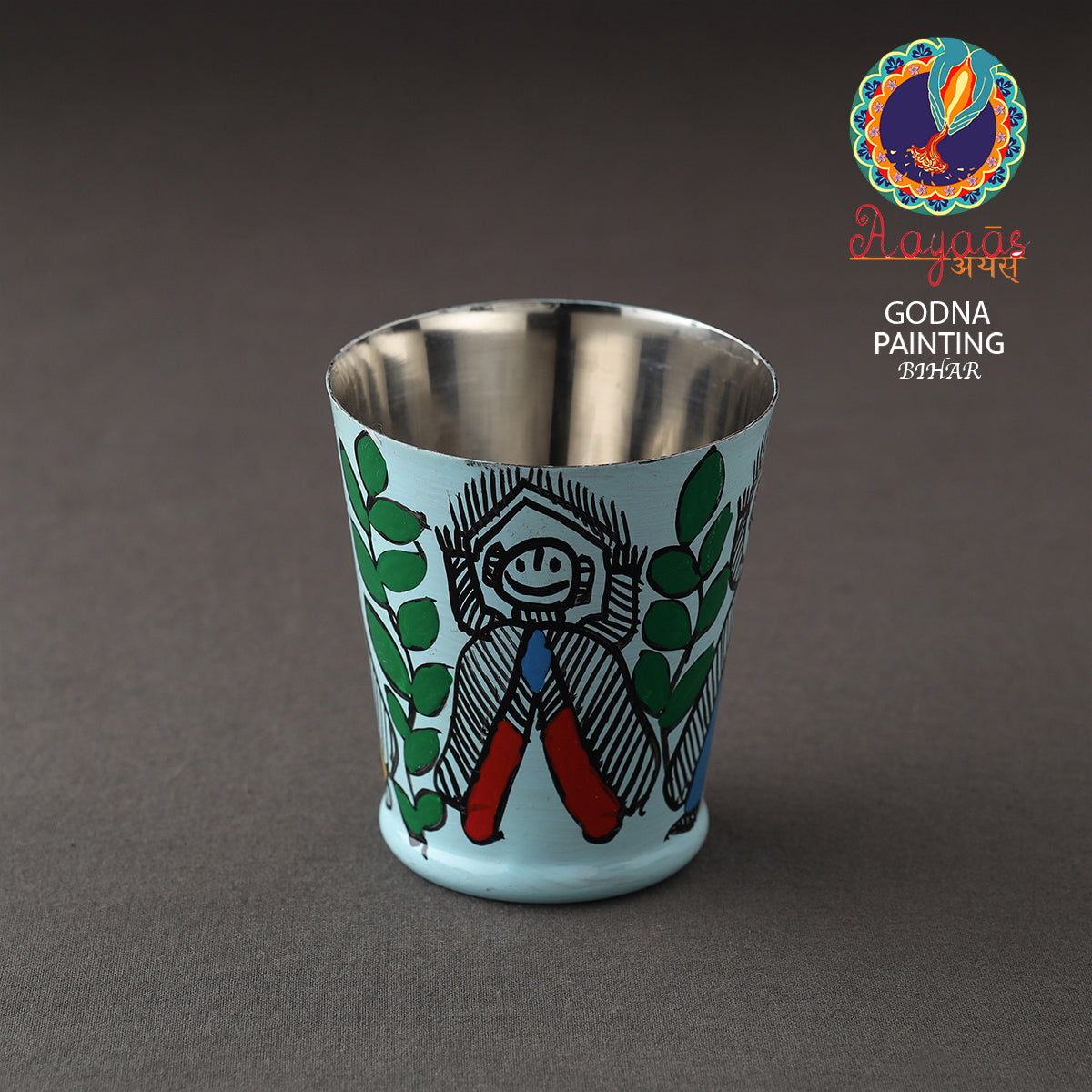 Blue - Godna Madhubani Handpainted Stainless Steel Glass