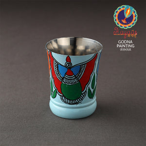 Blue - Godna Madhubani Handpainted Stainless Steel Glass