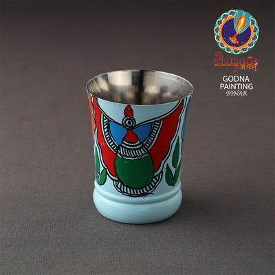 Blue - Godna Madhubani Handpainted Stainless Steel Glass