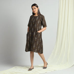 Brown - Pochampally Ikat Weave Cotton Dress