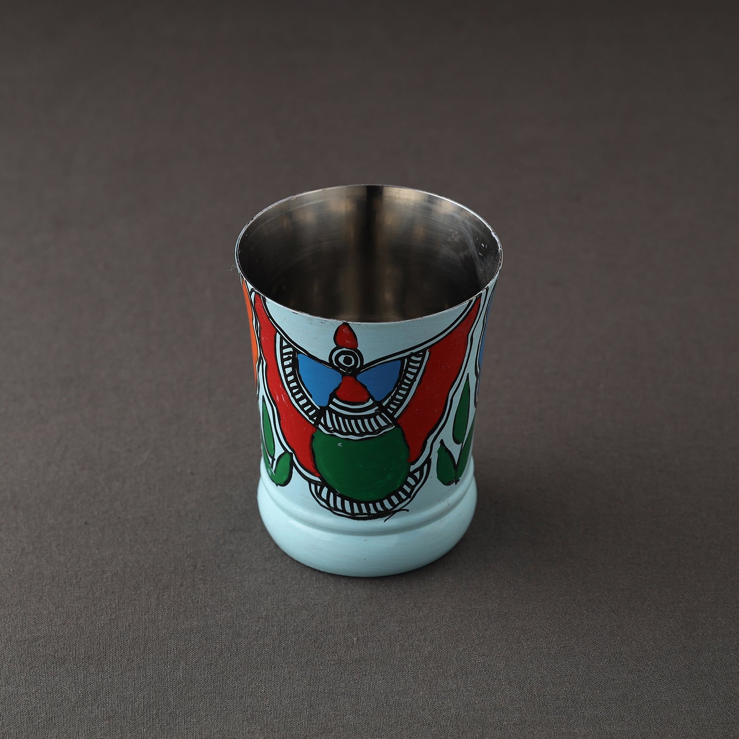 Blue - Godna Madhubani Handpainted Stainless Steel Glass