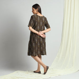 Brown - Pochampally Ikat Weave Cotton Dress
