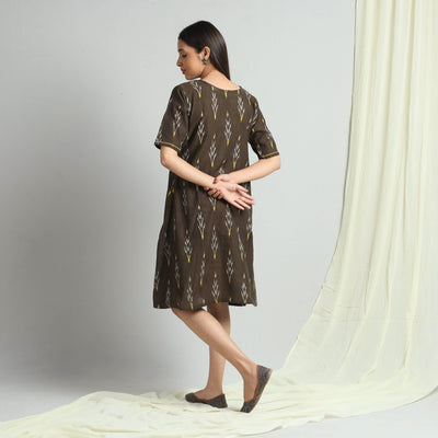 Brown - Pochampally Ikat Weave Cotton Dress
